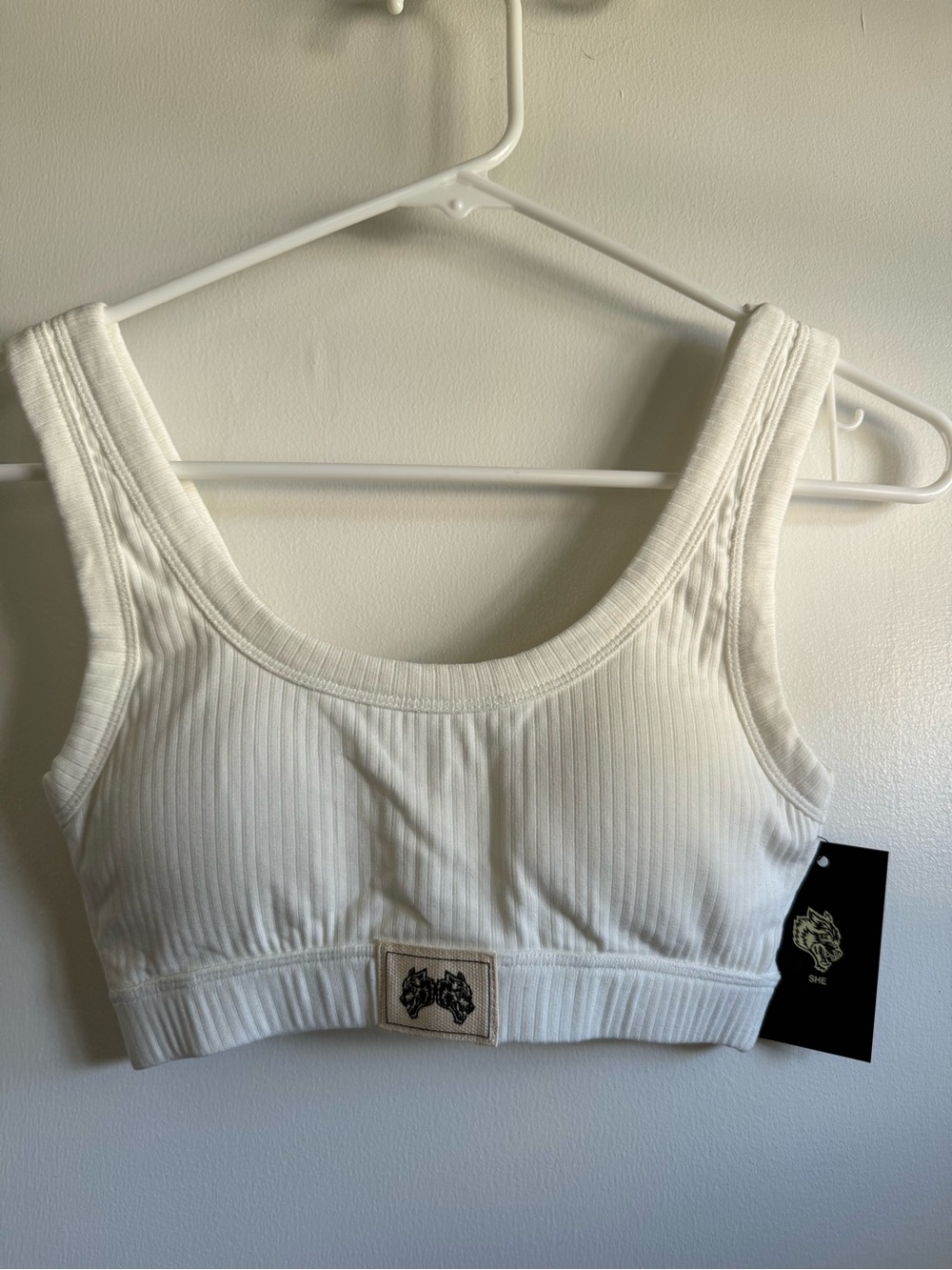 Darc Sport Wellness Bra in White Ribbed Scoop Bralette, Size XS